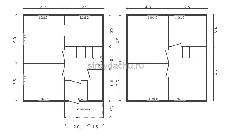план дома Павел 7,5х8 м. с крыльцом, полтора этажа