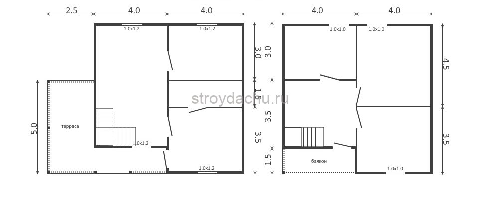 план дома Ефрем 8х8 с террасой и балконом, полтора этажа