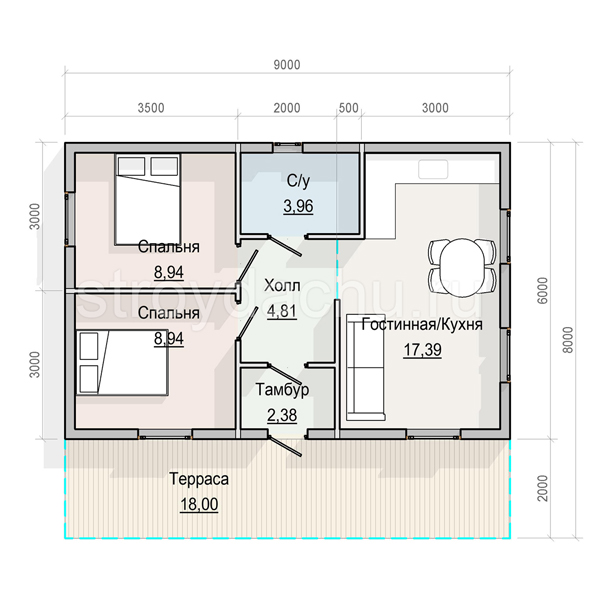 планировка дома из бруса "Трифон" планировка дома Трифон
